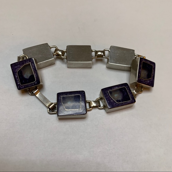 Sterling Silver Statement Bracelet with Blue Resin - Picture 5 of 10